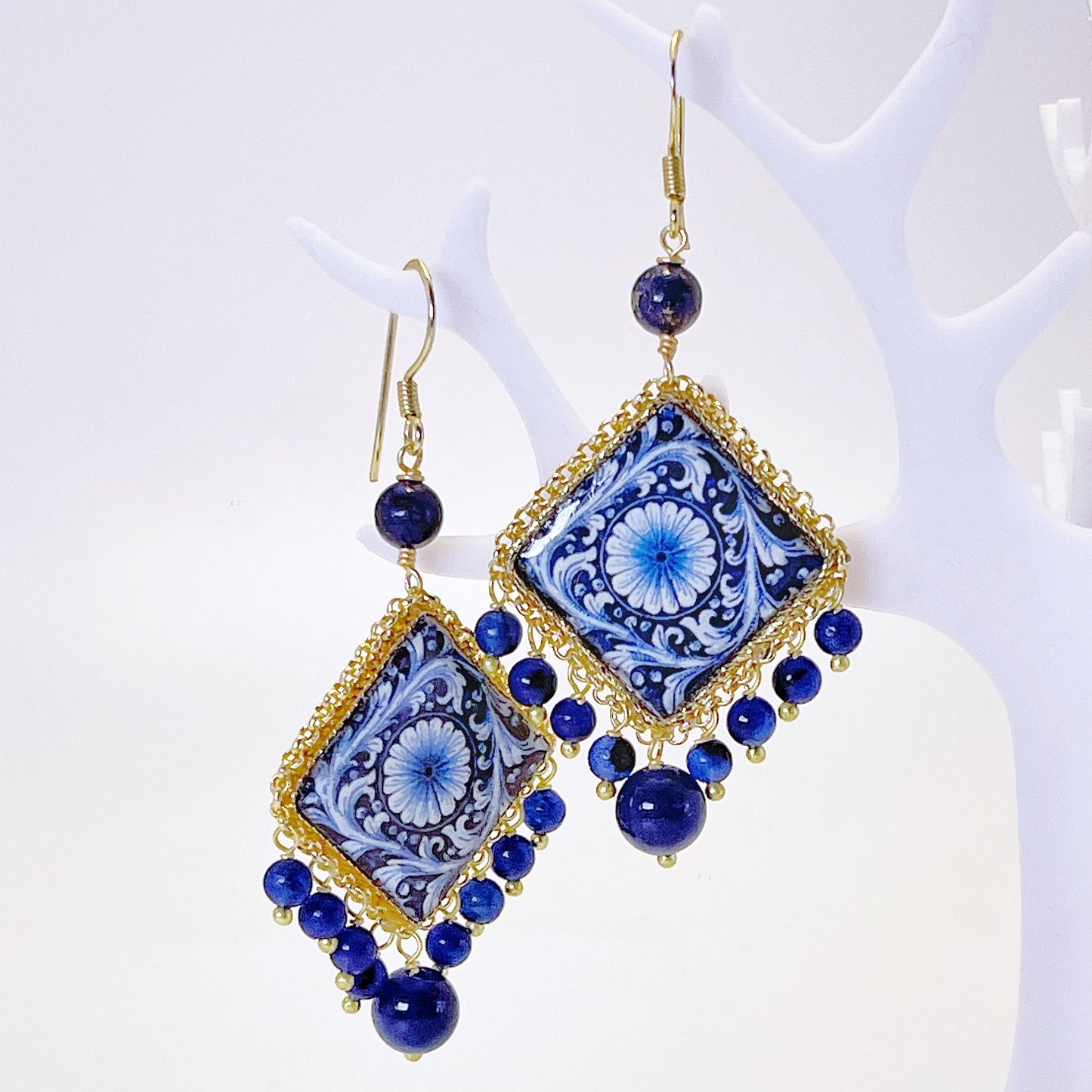 Orecchini Ceramica Maiolica Blu-Rawna