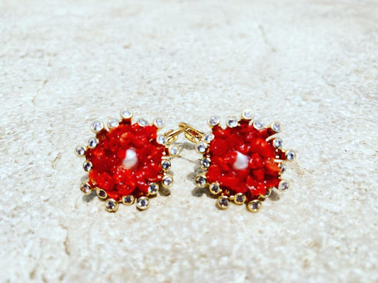 a Orecchini con pietra naturale quarzo rosa