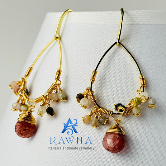 a Orecchini con pietra naturale quarzo rosa