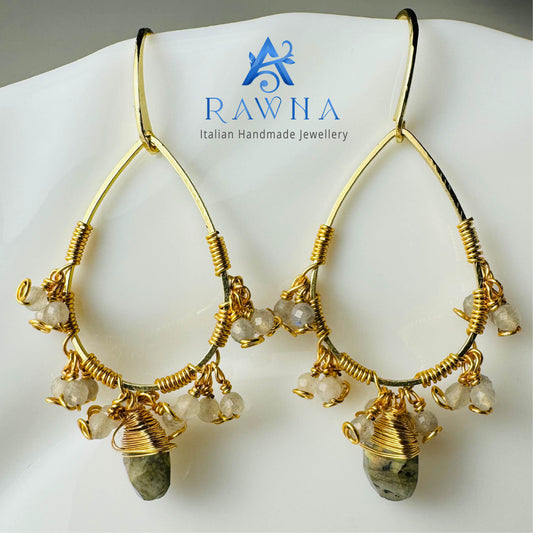 a Orecchini con pietra naturale quarzo rosa