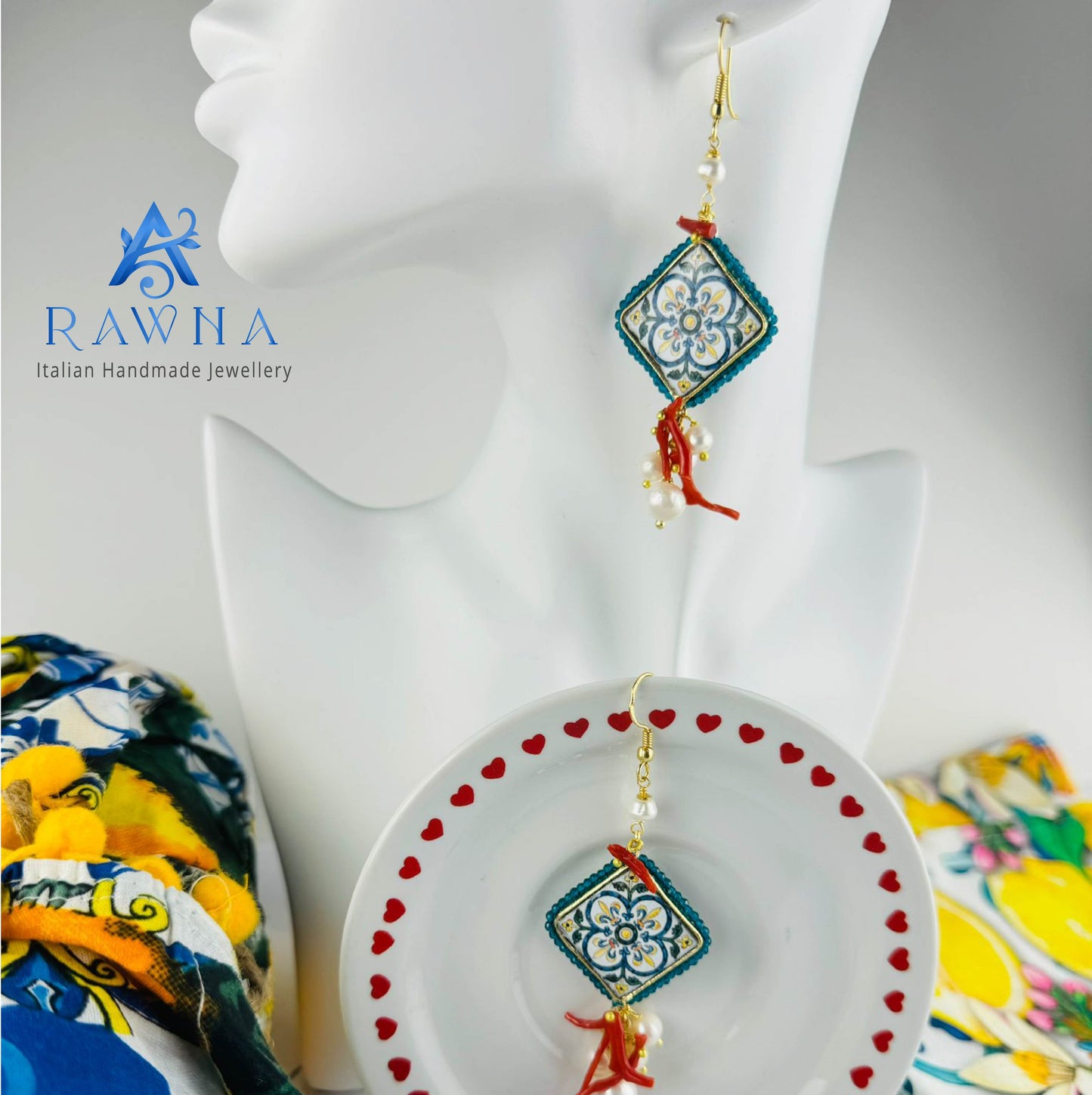 Orecchini in pietra lavica di Etna Maiolica siciliana-Rawna