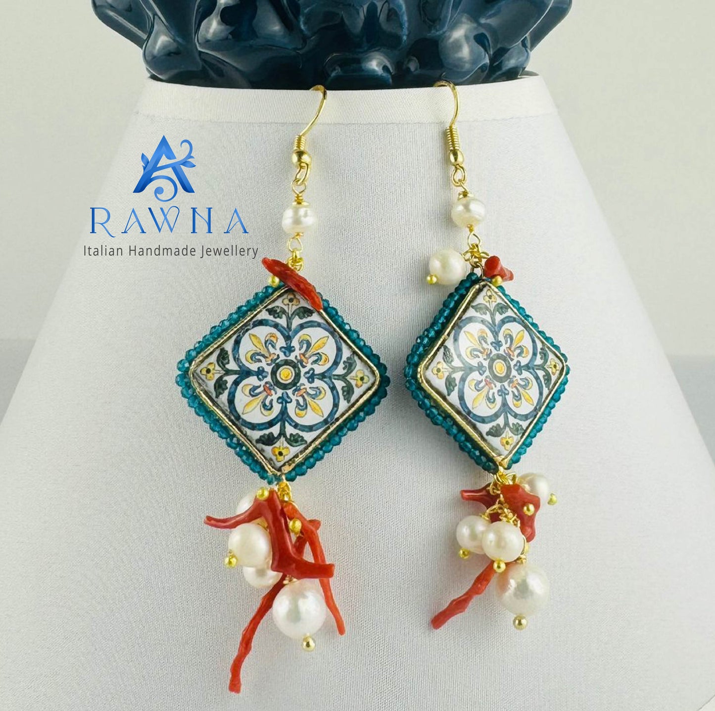 Orecchini in pietra lavica di Etna Maiolica siciliana-Rawna