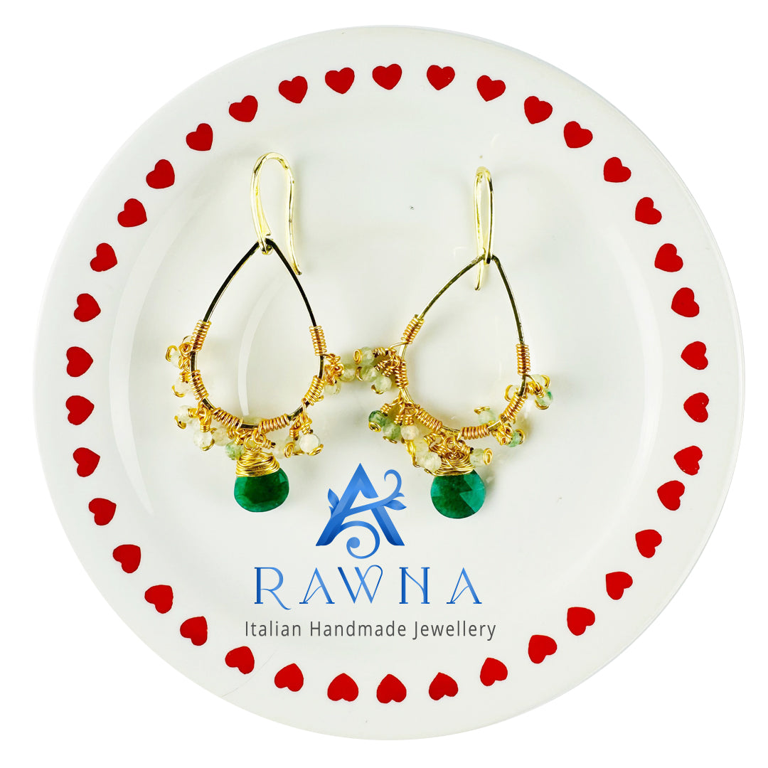 Orecchini Artigianali in Onice Verde e Prehnite -Gioielli Handmade RAWNA