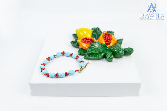 Bracciale artigianale RAWNA Respiro di Capri con turchese e corallini rossi