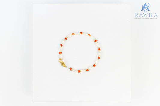 Bracciale Incanto Mediterraneo RAWNA con corallo naturale rosso e perle di fiume