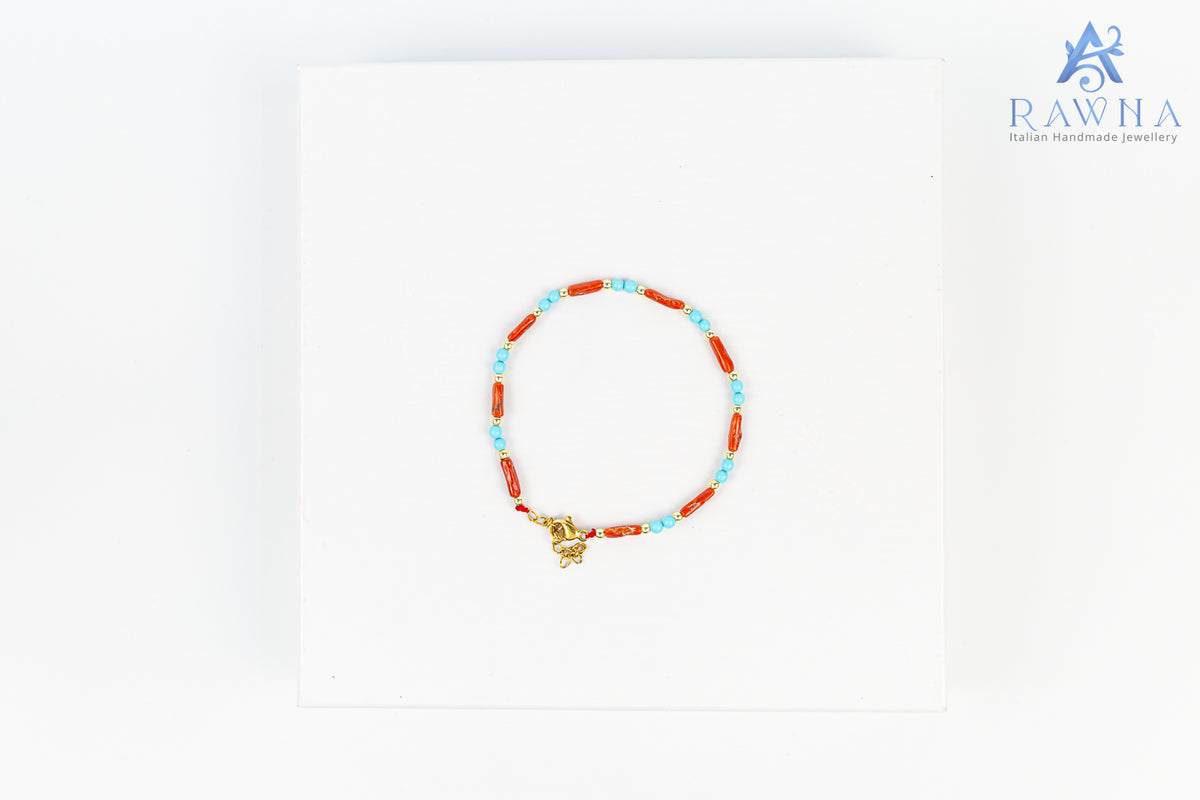 Bracciale artigianale RAWNA con corallo naturale e pasta di turchese