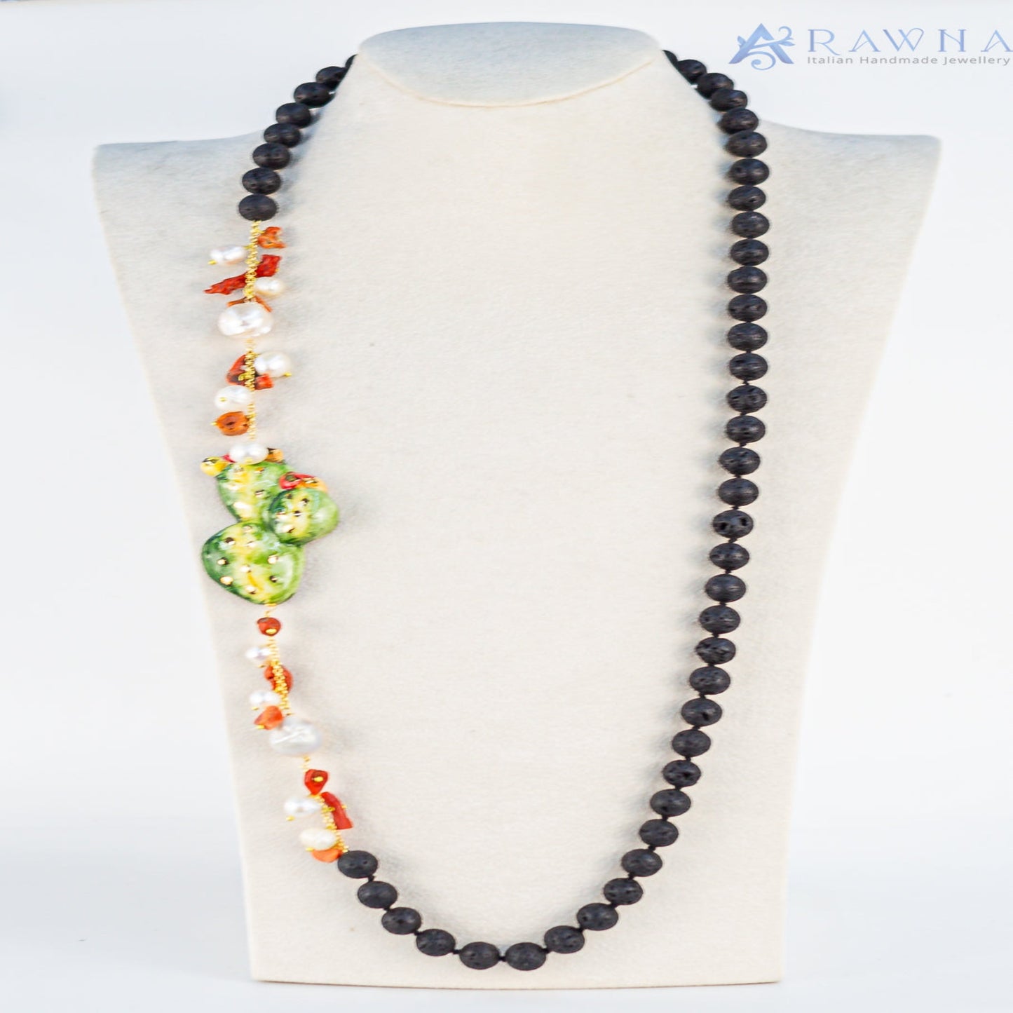 Collana con la pietra lavica e pala di fico d'India in Ceramica-Rawna