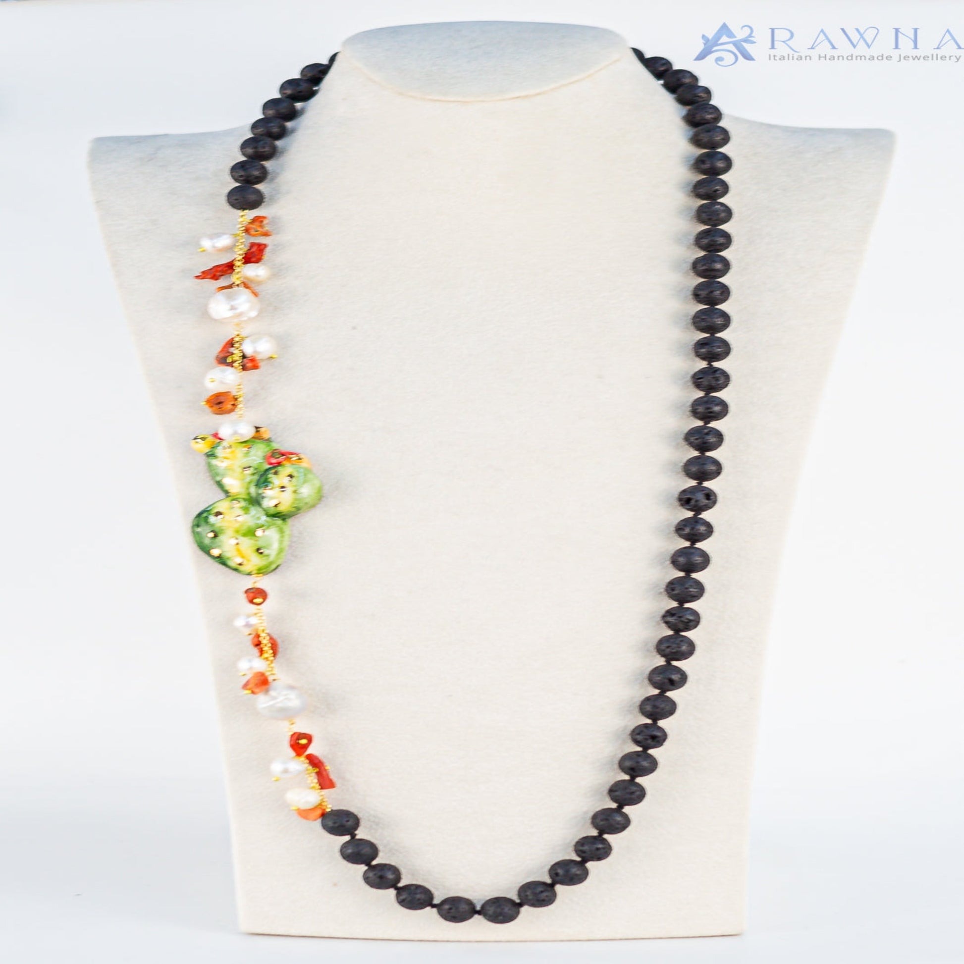 Collana con la pietra lavica e pala di fico d'India in Ceramica-Rawna